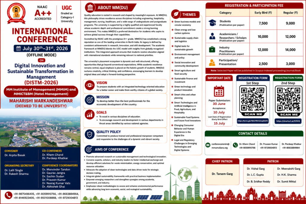 International Conference on Digital Innovation and Sustainable Transformation in Management (DISTM-2026): Advancing Research, Innovation and Sustainability