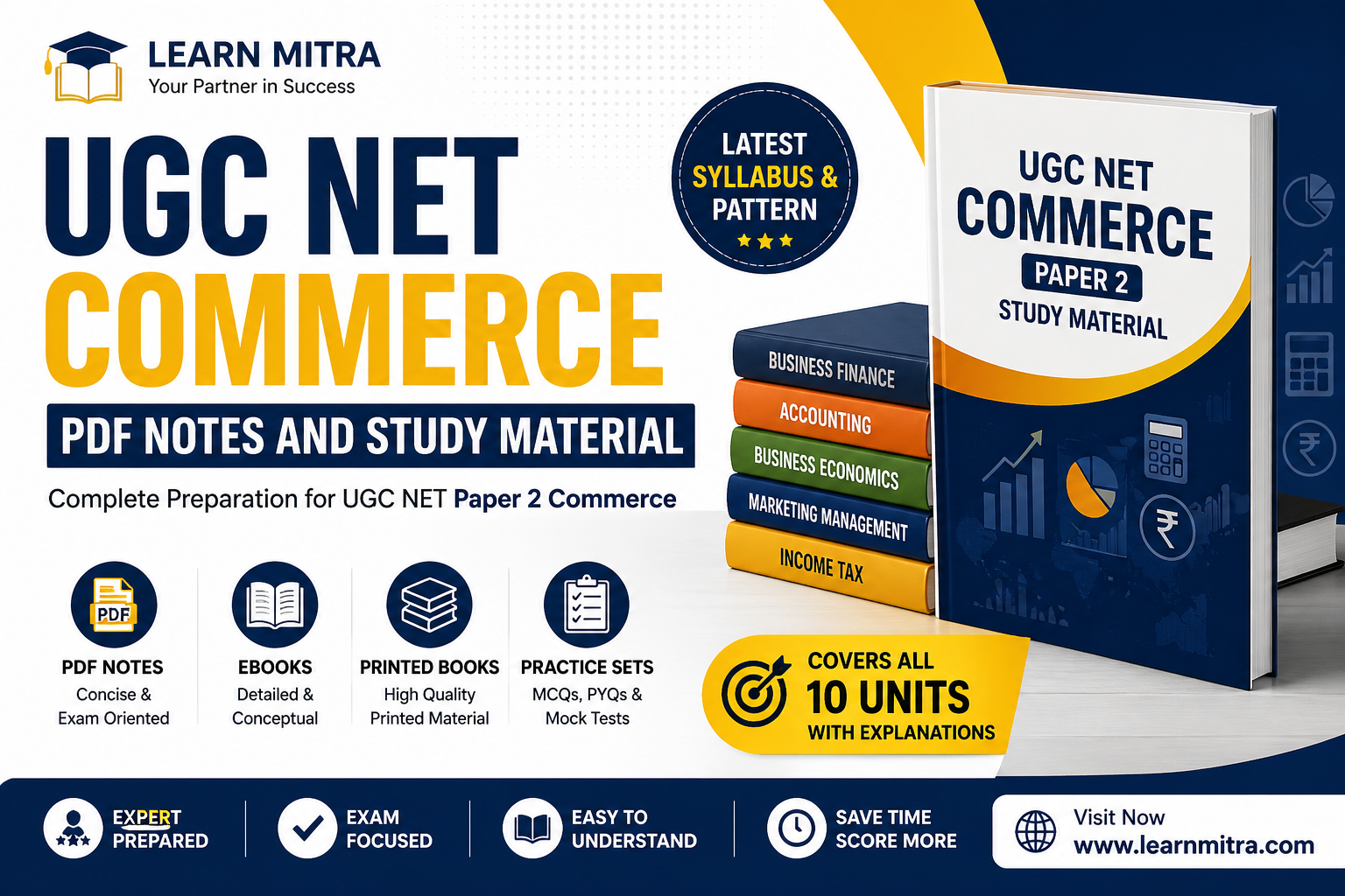 This blog provides a complete overview of UGC NET Commerce PDF Notes, eBooks, printed books, and study material available on Learn Mitra—covering all 10 units as per the latest syllabus and exam pattern.