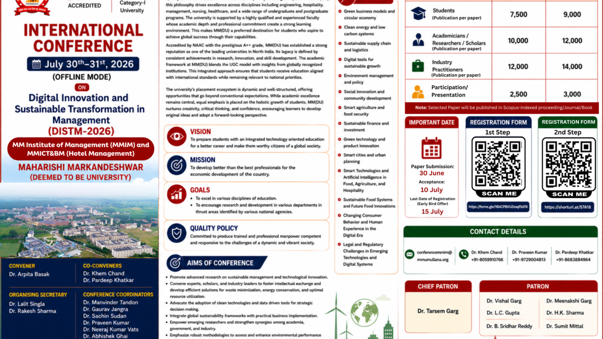 International Conference on Digital Innovation and Sustainable Transformation in Management (DISTM-2026): Advancing Research, Innovation and Sustainability